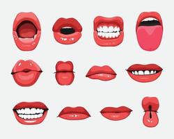 Set of mouth expressions facial gestures vector illustration