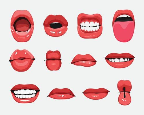 Set of mouth expressions facial gestures vector illustration