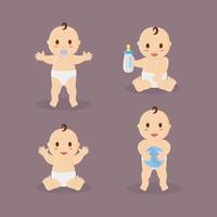 Cute baby boy or girl in various poses standing and sitting isolated vector illustration