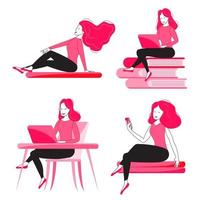 Set of girls sitting vector