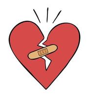 Cartoon Vector Illustration of Broken Heart and Bandage
