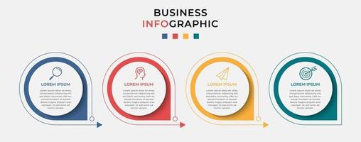 Línea de tiempo mínima de plantilla de infografías de negocios con opciones de 4 pasos e íconos de marketing vector