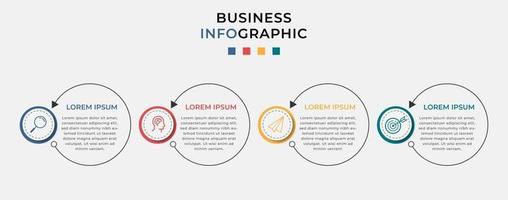 Minimal Business Infographics template Timeline with 4 steps options and marketing icons vector