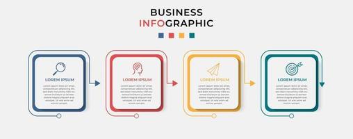 Línea de tiempo mínima de plantilla de infografías de negocios con opciones de 4 pasos e íconos de marketing vector