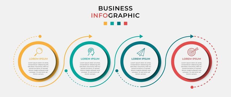 Minimal Business Infographics template Timeline with 4 steps options and marketing icons