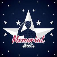 US army man silhouette over a star Memorial day poster vector