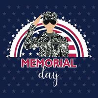 US army man over star background Memorial day poster vector