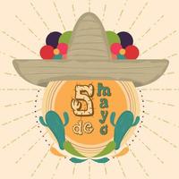 sombrero mexicano tradicional con cartel de cactus cinco de mayo vector