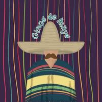 Traditional mexican man with sombrero and poncho Cinco de mayo poster vector