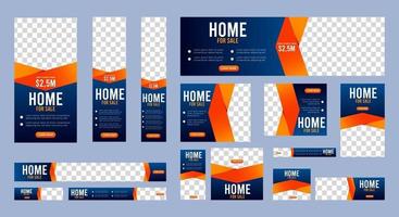 Colección de plantillas de banners web para la venta de casas de tamaño estándar. vector