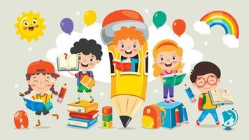 Happy Cute Cartoon School Children vector