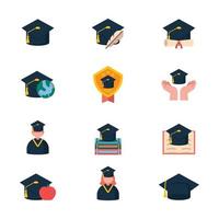 Graduation Hats in Various Settings vector