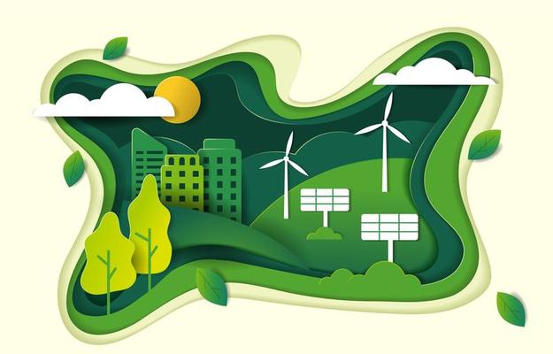 Paper Cut Green Technology Illustration