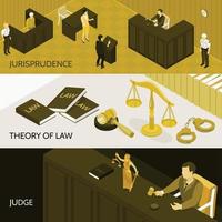 Law Isometric Banners Set Vector Illustration