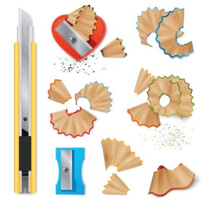 Knife For Pencils Sharpening And Shavings Vector Illustration