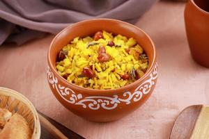 Maharashtra poha in a bowl photo