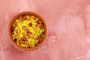 Top view of maharashtra poha with copy space photo