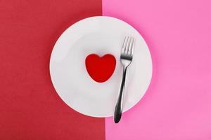 Top view of a plate with a heart on it photo