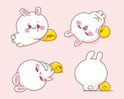 Set of cute rabbit with duck  cartoon illustration vector