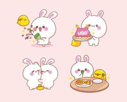 Set of rabbit with duck cartoon illustration vector