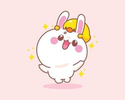 Happy cute rabbit with duck jumping having fun cartoon illustration