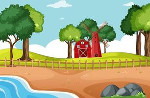 Barn and windmill in the park scene vector