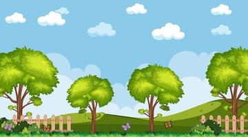 Blank sky in the park scene with many trees and meadow vector