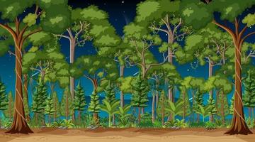 escena del paisaje forestal en la noche con muchos árboles vector