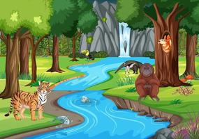 Forest scene with different wild animals vector