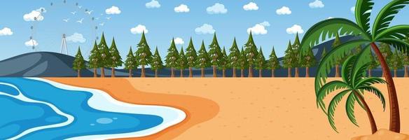 Beach horizontal scene at day time with many pine trees vector