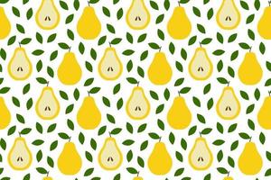 Tropical background with pears. Fruit repeated background. Vector illustration of a seamless pattern with fruits. Modern exotic abstract design.