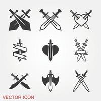 espadas cruzadas en cruz icono vector