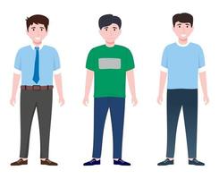 Young happy businessmen characters team wearing business outfit standing and posing vector