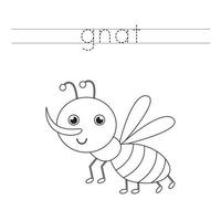 Tracing letters with cute smiling gnat Writing practice for kids vector