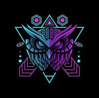 owl geometric mascot with neon color vector