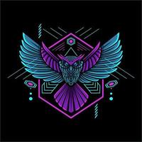 owl geometric mascot with neon color vector