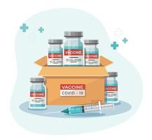 Caja de vacunación de vacuna contra el coronavirus y concepto de antivirus ilustración vectorial vector