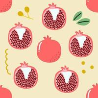 Hand drawn seamless pattern of garnet pomegranate vector