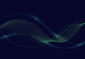 Abstract green wavy lines with dots particles and lighting vector