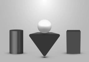 3D realistic black geometric pedestal triangle box studio room with light product shelf on white background vector