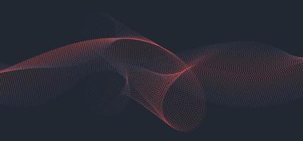 Abstract blue and red wave or wavy line flowing dots particles on dark background vector