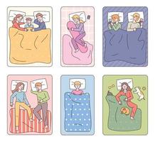 Diverse people lying in bed and sleeping