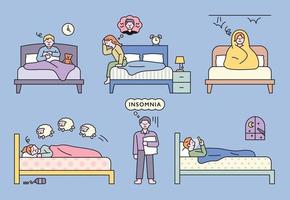 People suffering from insomnia due to various problems vector