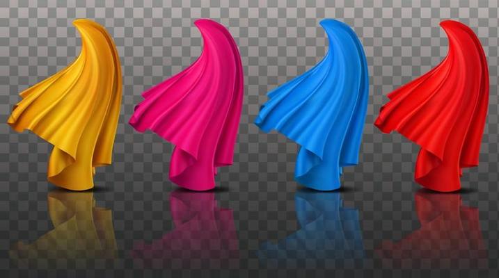 Collection of realistic illustration 3D abstract dynamic cloth fabrics