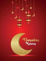 cartel dorado creativo de la celebración de la luna del ramadán kareem vector