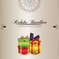 Happy raksha bandhan celebration greeting card with vector gifts on creative background