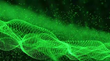 Abstract Modern Video of Green Flowing Cyber Particles