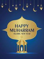 Islamic new year happy muharram celebration greeting card with creative arabic vector lantern