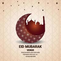 Tarjeta de celebración del festival islámico eid mubarak con luna de patrón sobre fondo de patrón árabe vector