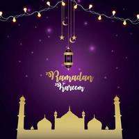 Tarjeta de felicitación de invitación de Ramadán Kareem con linterna de vector